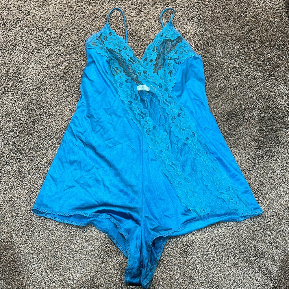 Vintage Interludes lace teal lingerie romper s
